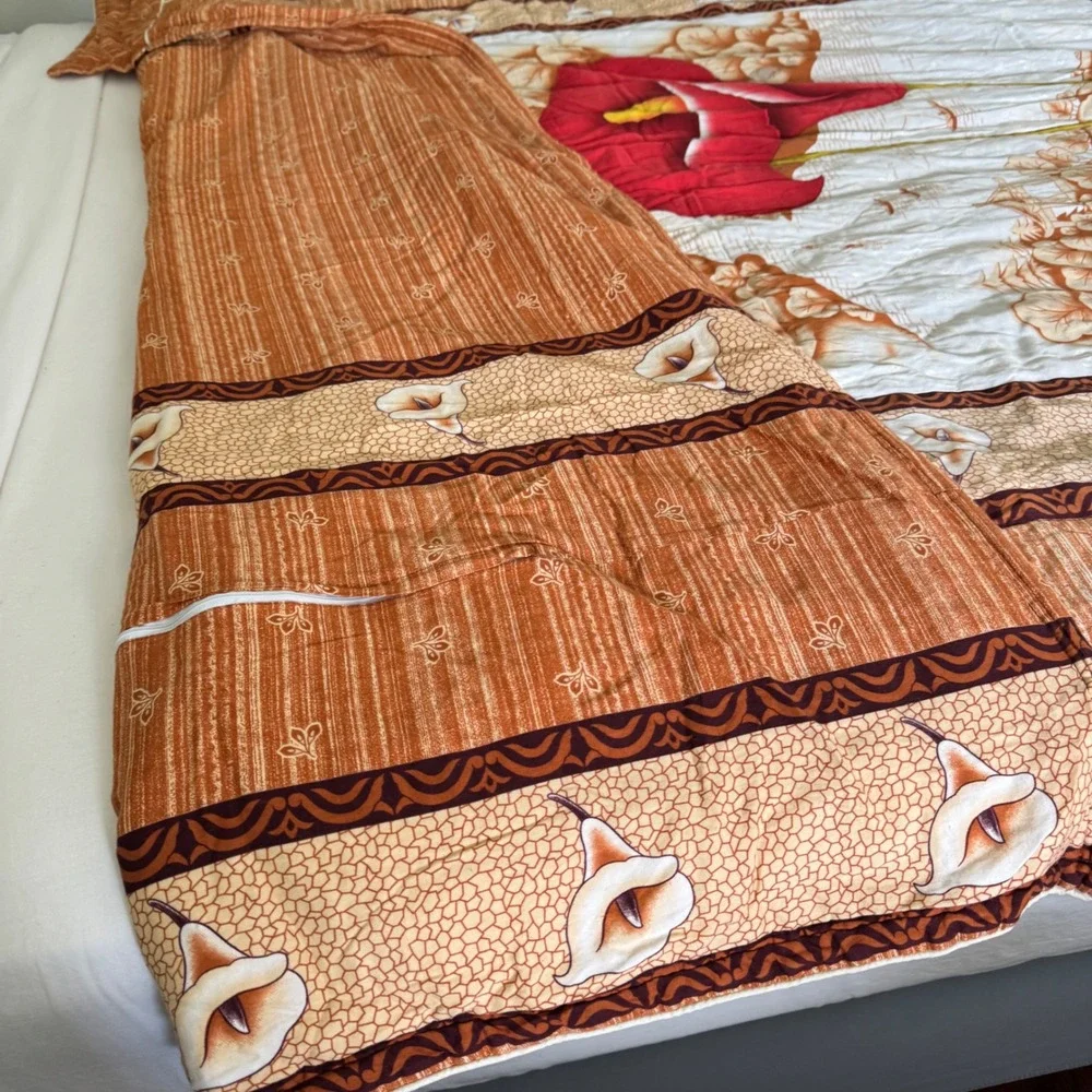 Vintage Orange Calla Lily Floral Zippered Duvet Cover Bedspread Retro 70x84